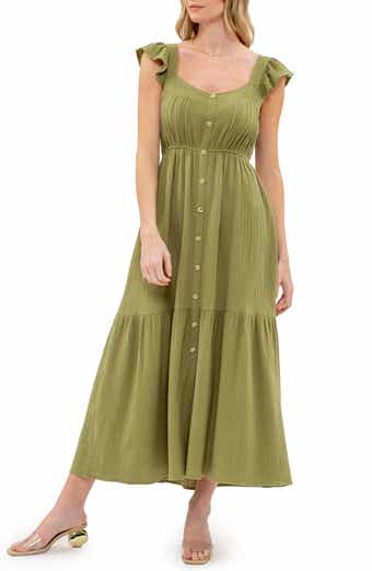 AUGUST SKY Flutter Sleeve Button Front Dress