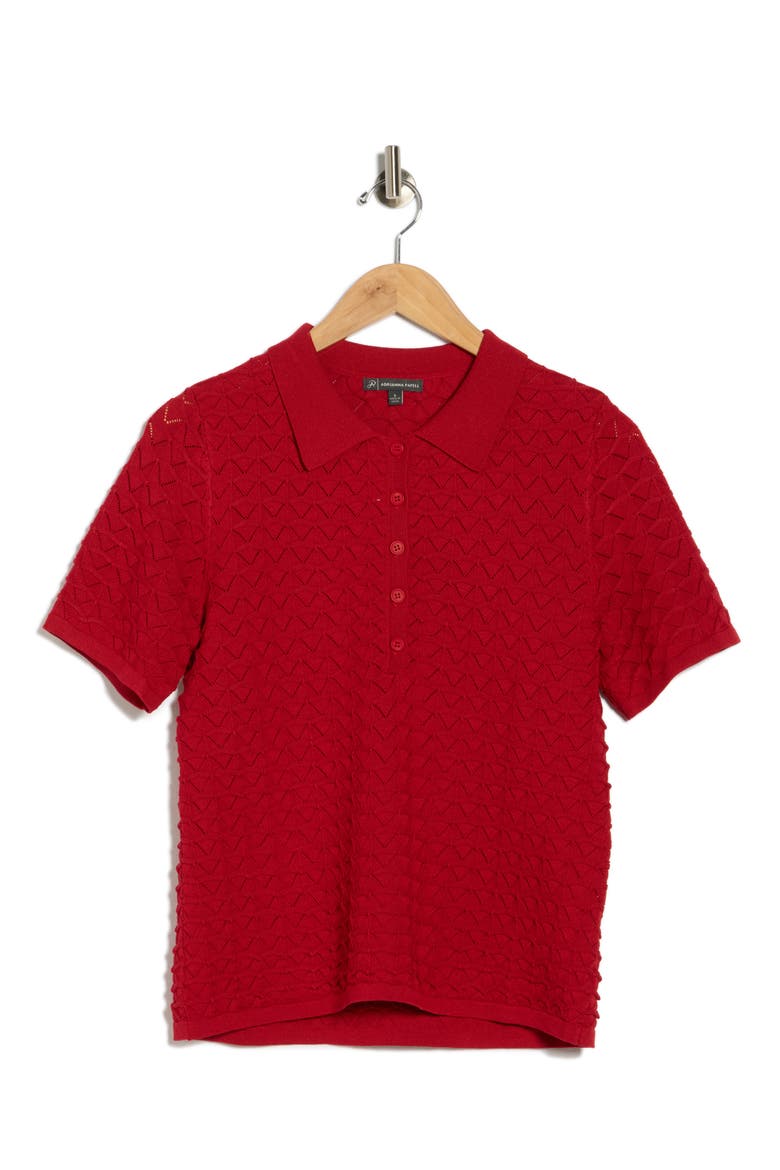 Pointelle Short Sleeve Sweater, Alternate, color, RED