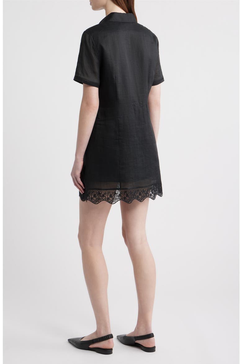 The Embroidered Seaside Ramie Button-Up Minidress, Alternate, color, BLACK