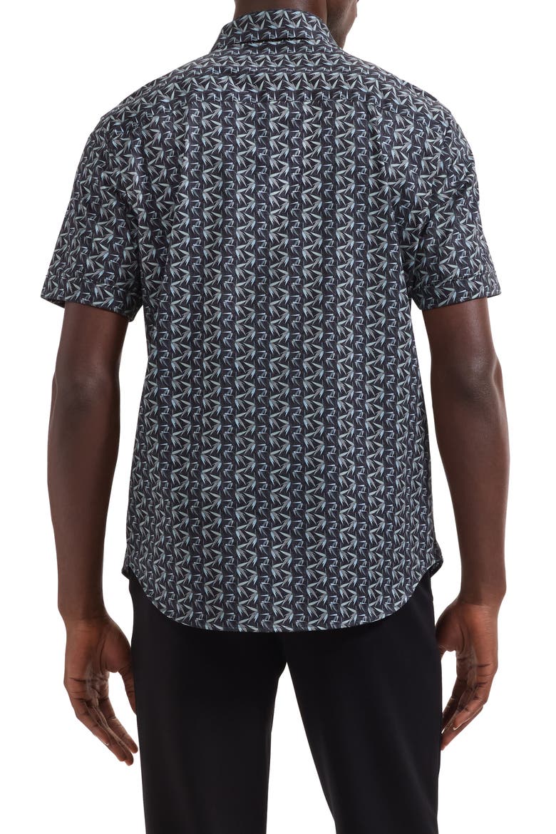 Miles OoohCotton® Leaf Print Short Sleeve Button-Up Shirt, Alternate, color, KHAKI