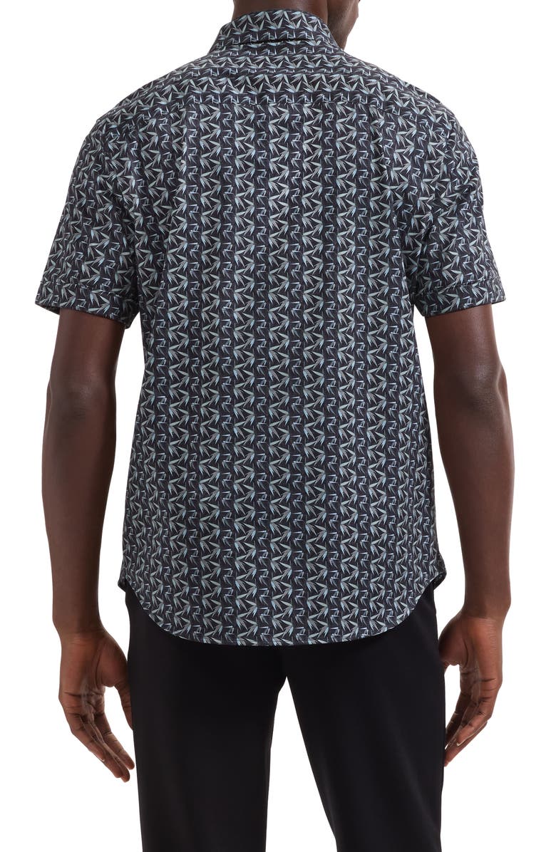 Bugatchi Miles OoohCotton<sup>®</sup> Leaf Print Short Sleeve Button-Up Shirt, Alternate, color, Khaki
