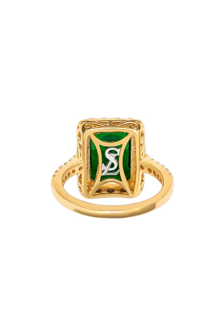 Emerald Cut Cubic Zirconia Halo Ring, Alternate, color, GREEN