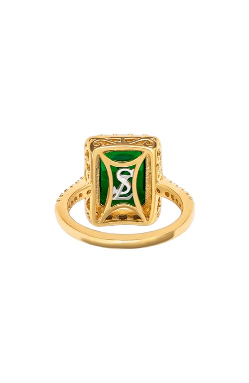 Suzy Levian Emerald Cut Cubic Zirconia Halo Ring In Gold