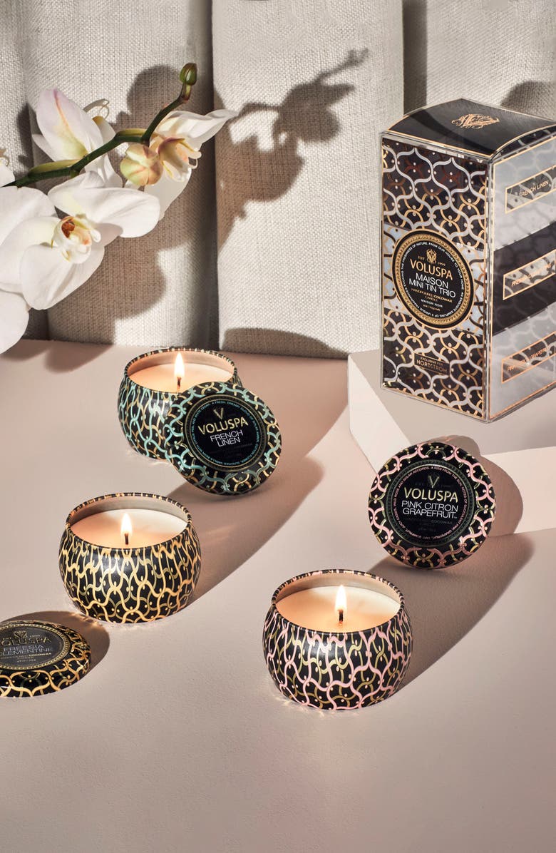 Voluspa Maison Noir Mini Tin Candle Trio, Alternate, color,