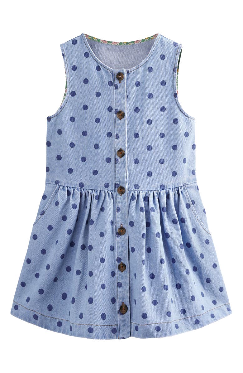 Mini Boden Kids' Polka Dot Sleeveless Denim Dress, Main, color, 