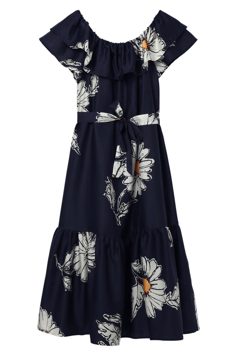 Daisy Ruffle Midi Dress, Alternate, color, BLACK
