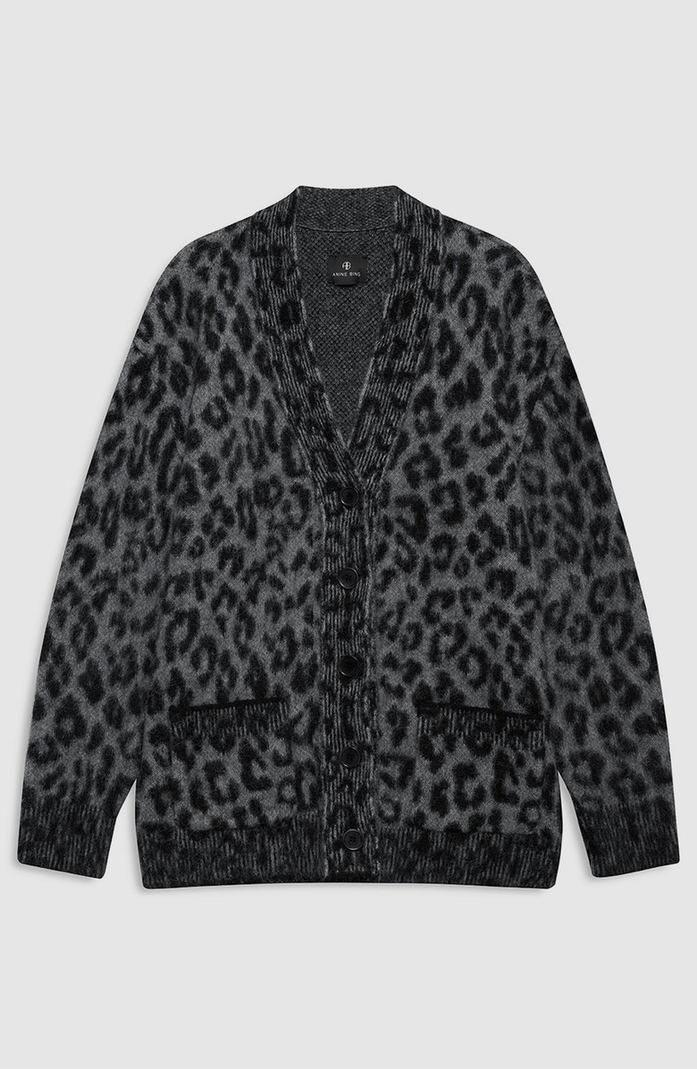 ANINE BING Banks Cardigan, Alternate, color, Grey Leopard