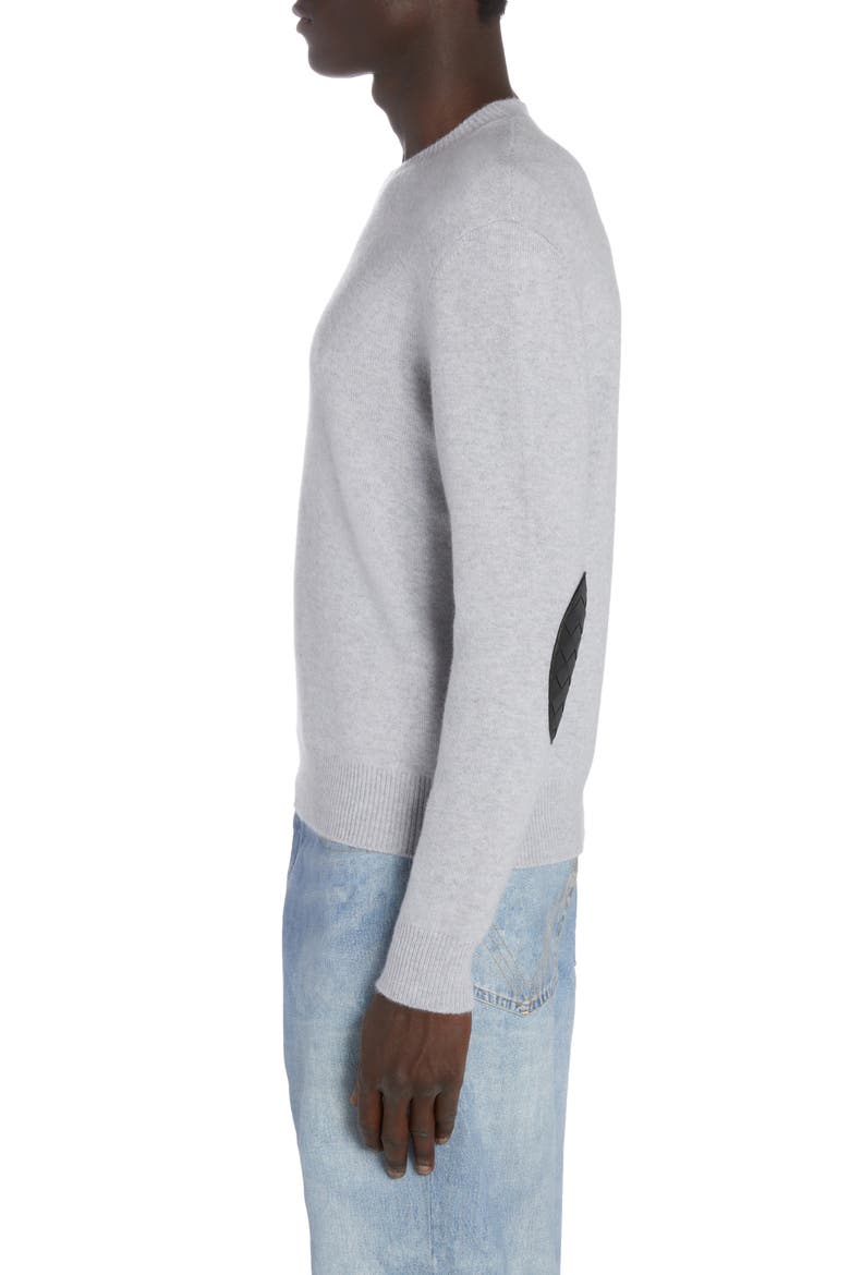 Intrecciato Leather Patch Cashmere Blend Crewneck Sweater, Alternate, color, VEIL MELANGE