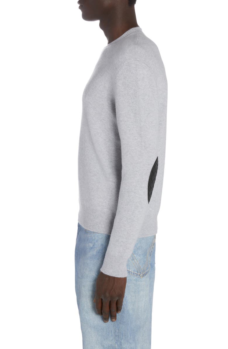 Bottega Veneta Intrecciato Leather Patch Cashmere Blend Crewneck Sweater, Alternate, color, Veil Melange
