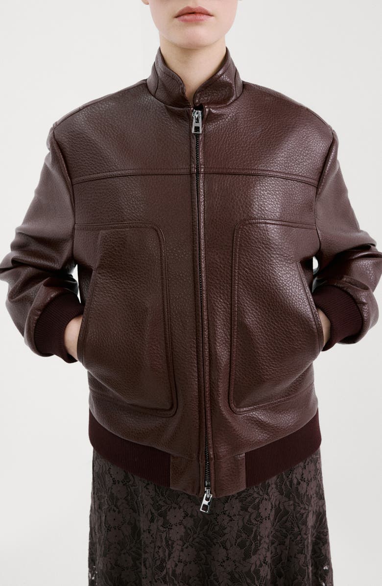 MANGO Faux Leather Jacket, Main, color, Maroon