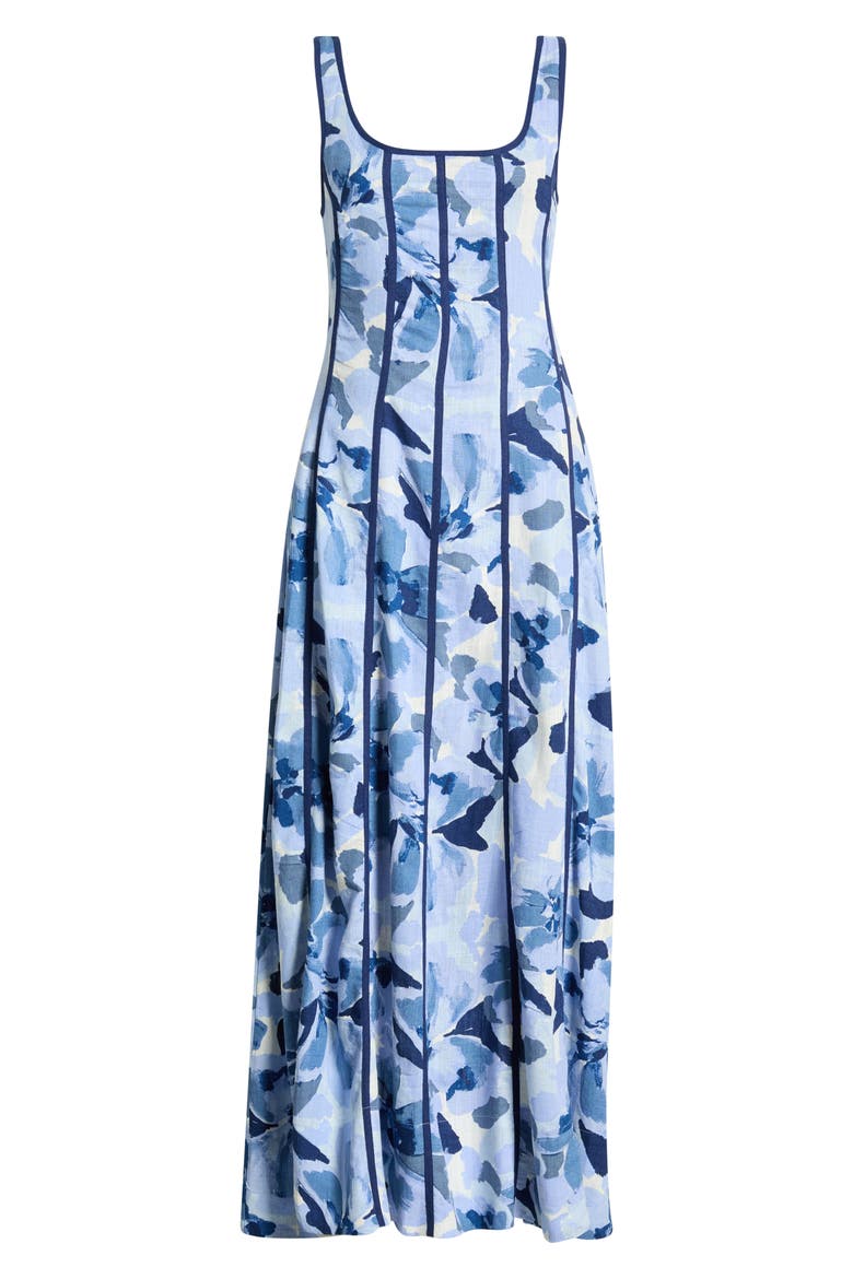 Floral Pipe Detail Maxi Dress, Main, color, MOONLIGHT BLUE