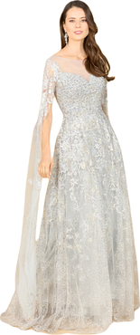 LARA New York Lace Gown with Cape Sleeves, Sweetheart Neckline