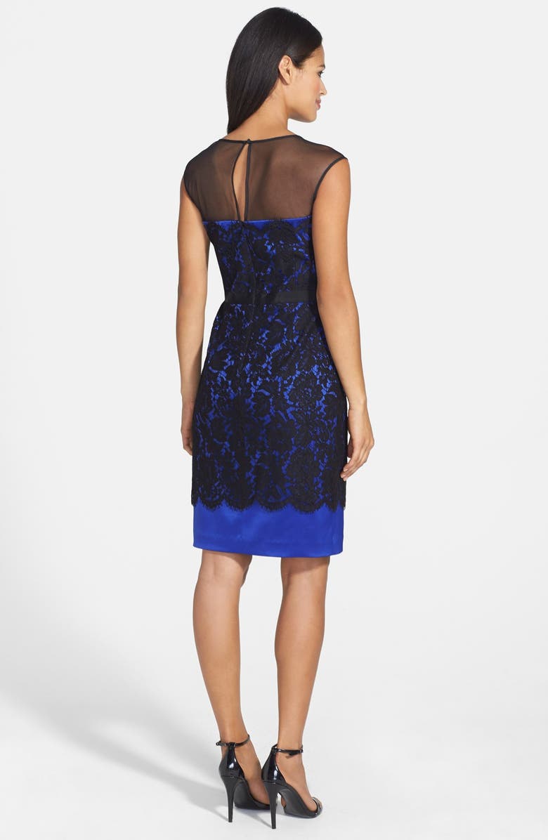 Eliza J Illusion Yoke Lace Overlay Sheath Dress, Alternate, color, 