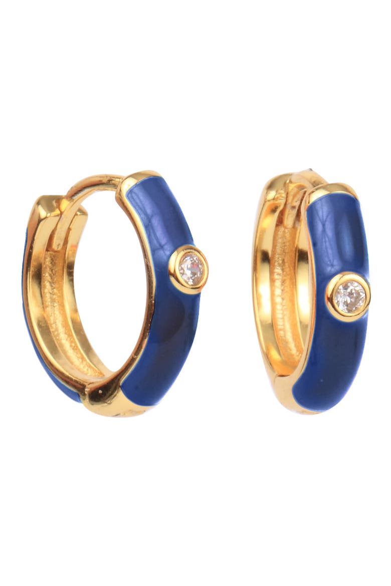Enamel Huggie Hoops, Main, color, Navy Blue