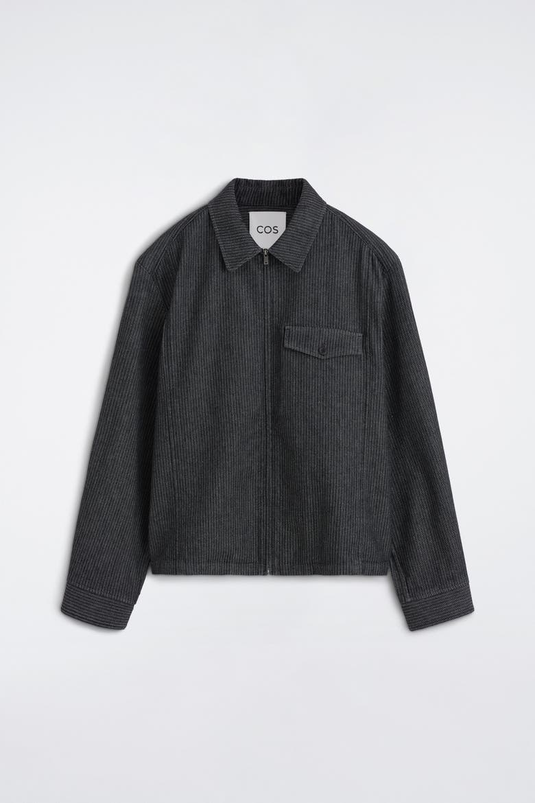 Pinstriped Denim Zip-Up Overshirt, Alternate, color, BLACK / PINSTRIPED