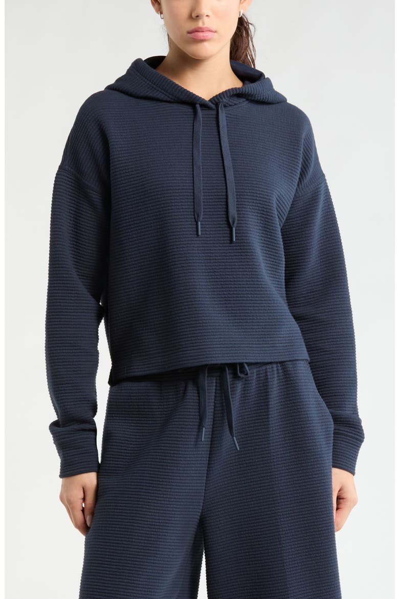Ottoman Cotton Blend Ribbed Hoodie, Main, color, NAVY SAPPHIRE