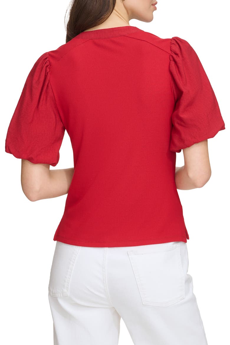 Rib Crinkle Sleeve Henley Top, Alternate, color, SANGRIA