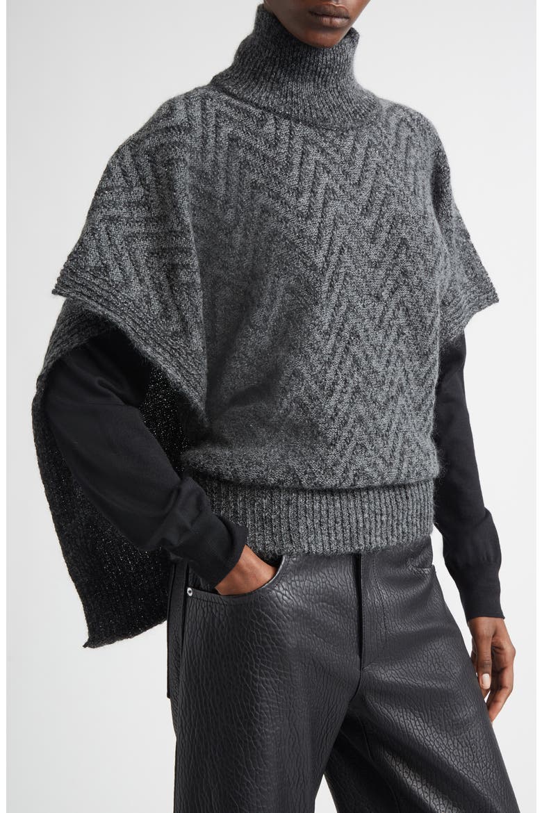 Zigzag Sequin Poncho, Alternate, color, 0001 GREY