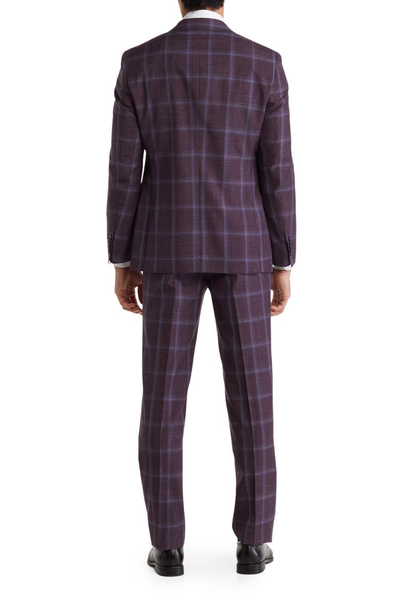 Trim Fit Check Wool Blend Suit, Alternate, color, PURPLE