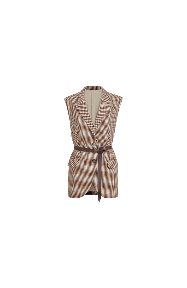 Brunello Cucinelli Sparkling houndstooth vest, Alternate, color, Brown