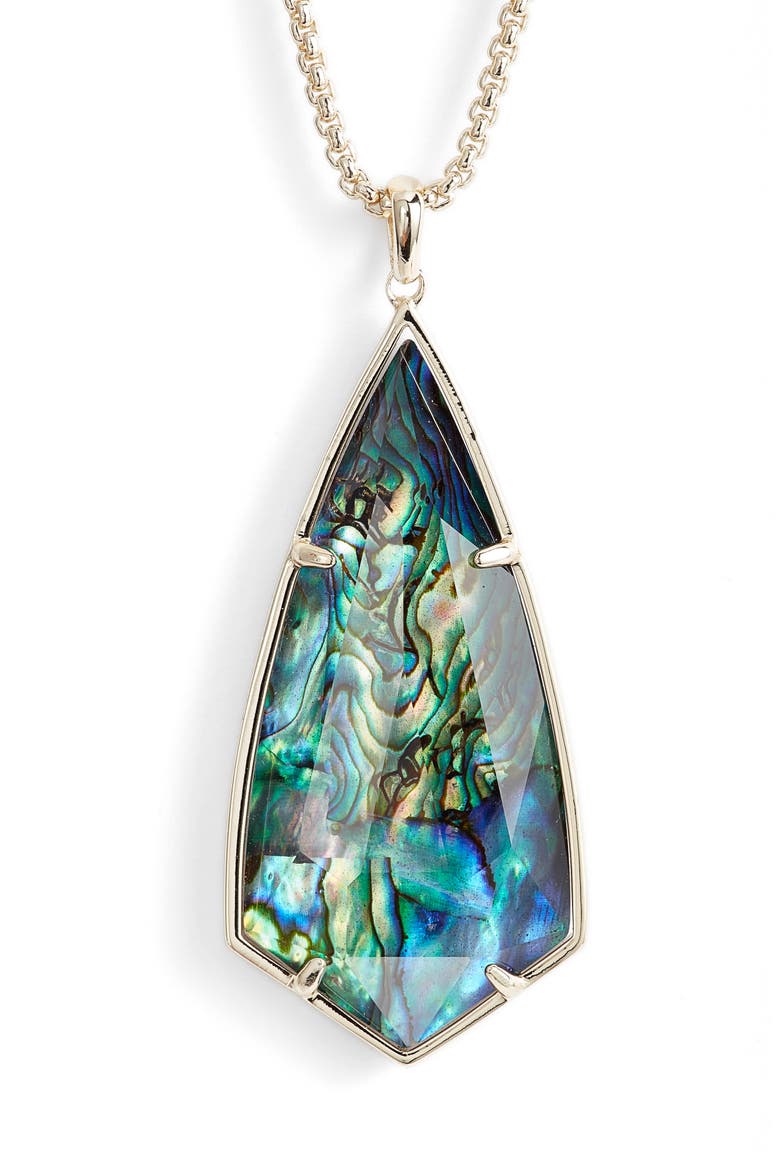 'Carole' Long Semiprecious Stone Pendant Necklace, Alternate, color, ABALONE SHELL/ GOLD