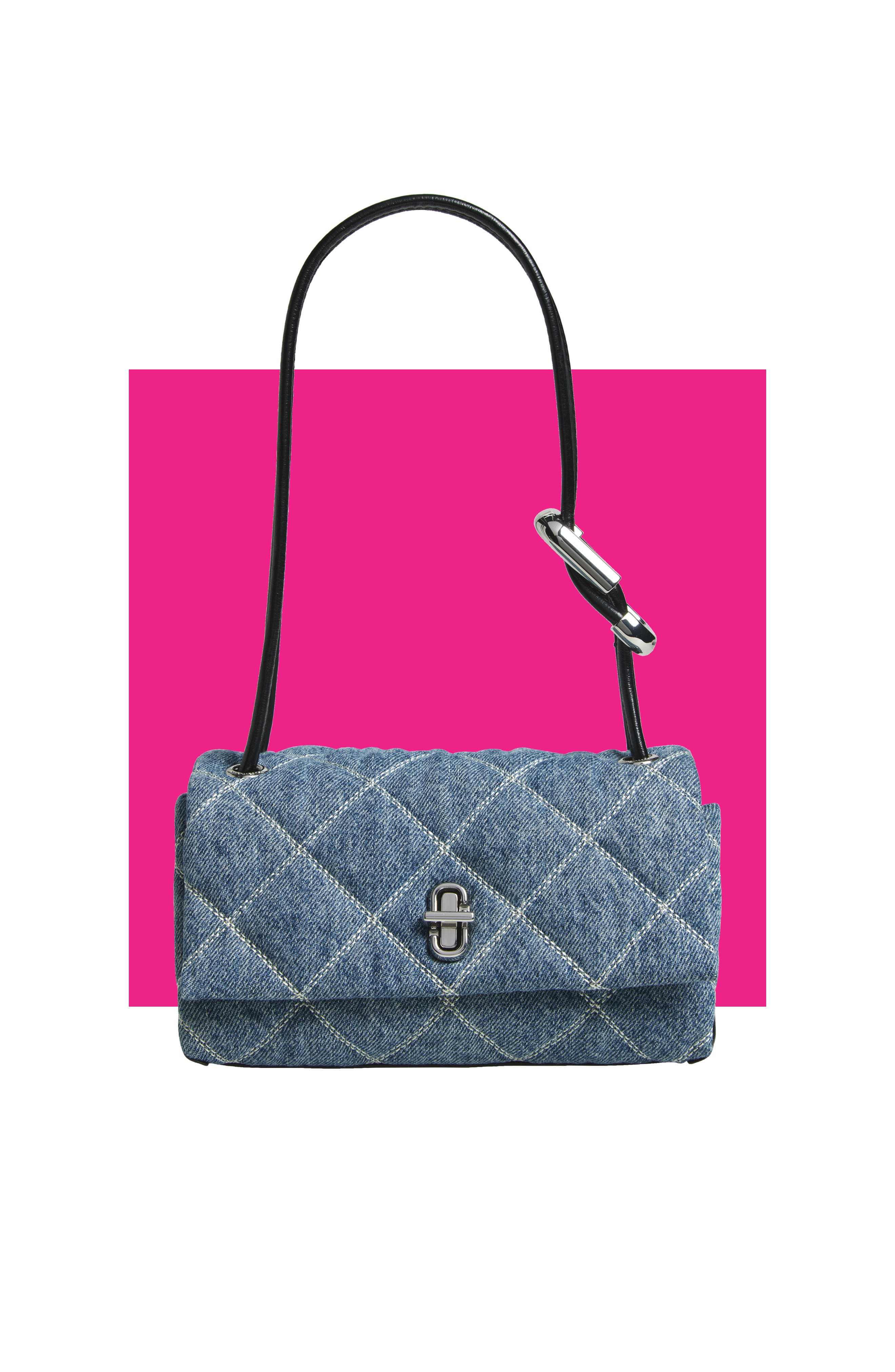 The Mini Dual Diamond Quilted Denim Shoulder Bag, Main, color, LIGHT WASH INDIGO