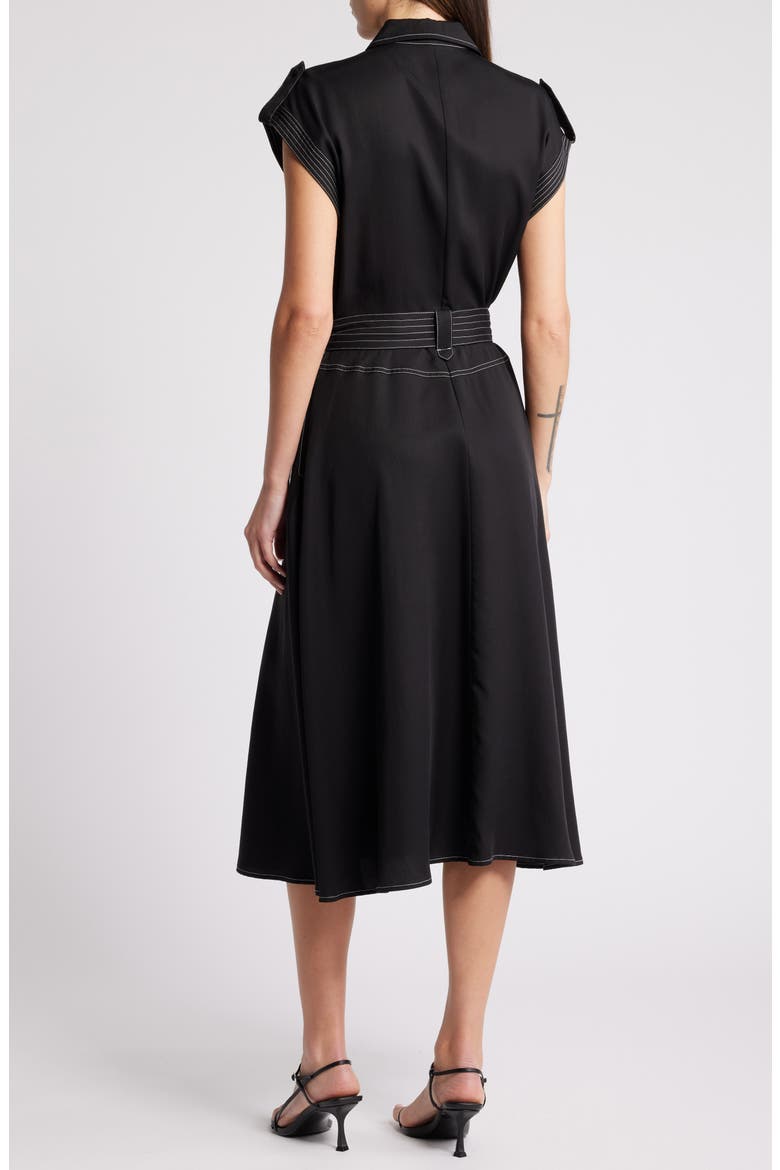 Josette Belted Cap Sleeve Shirtdress, Alternate, color, BLACK/ WHITE
