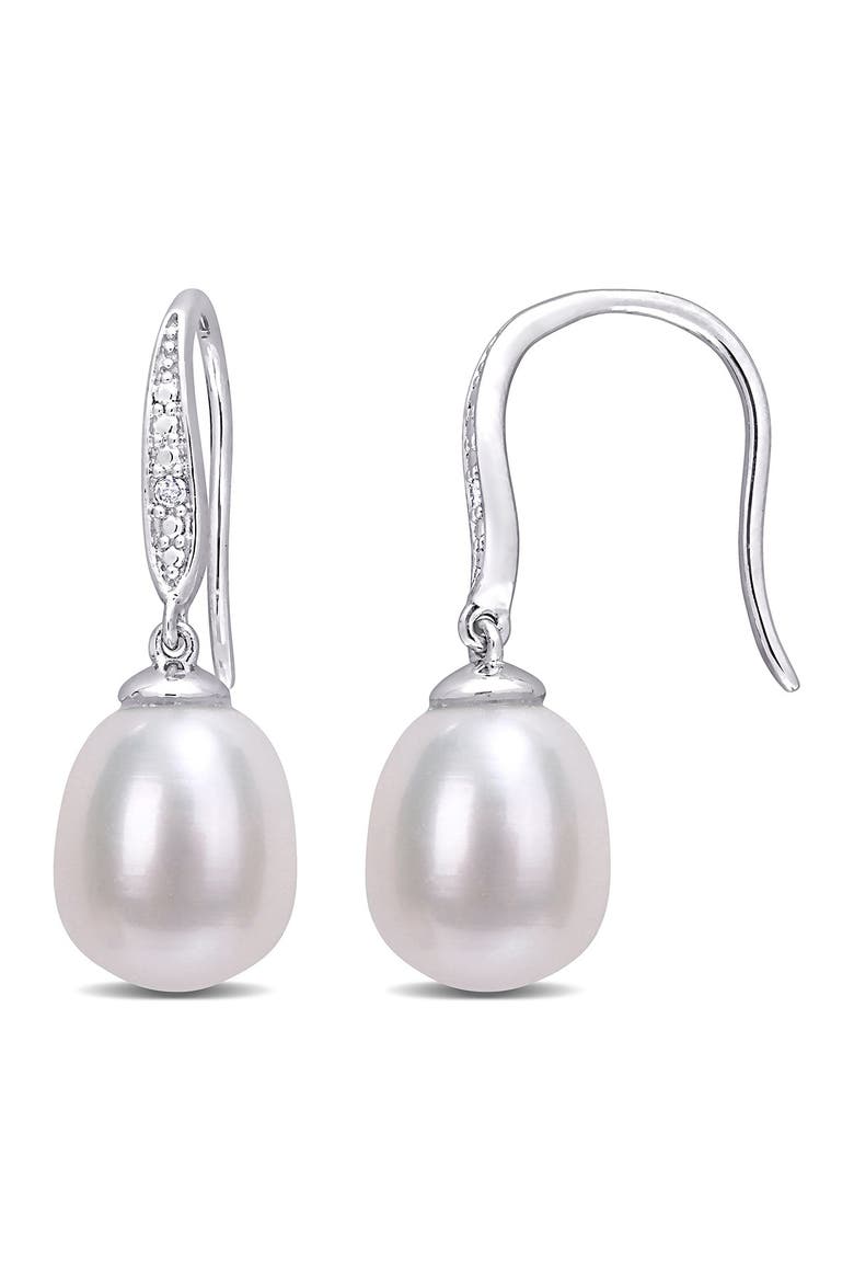 Cultured Freshwater Pearl & Diamond Drop Earrings - 0.02ct., Main, color, WHITE