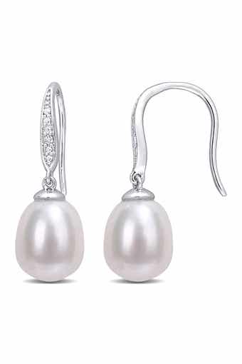 Cultured Freshwater Pearl & Diamond Drop Earrings - 0.02ct.