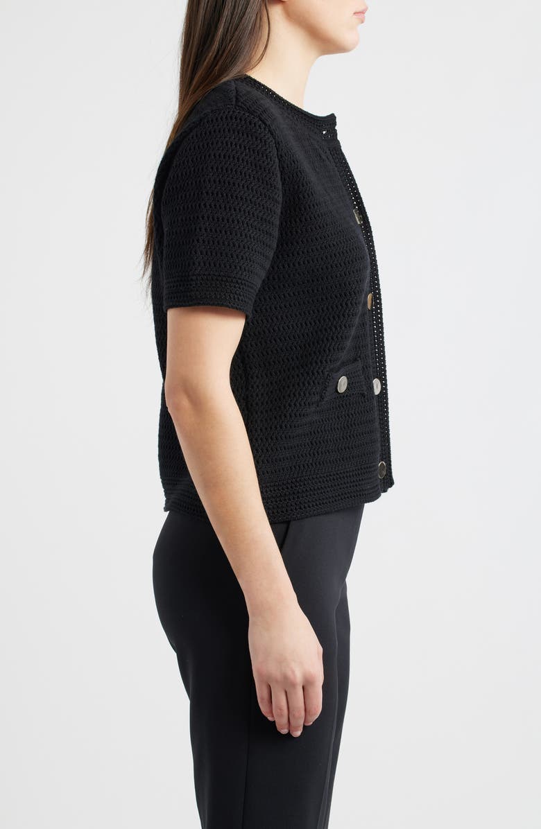 Anne Klein Textured Stitch Short Sleeve Cotton Cardigan, Alternate, color,