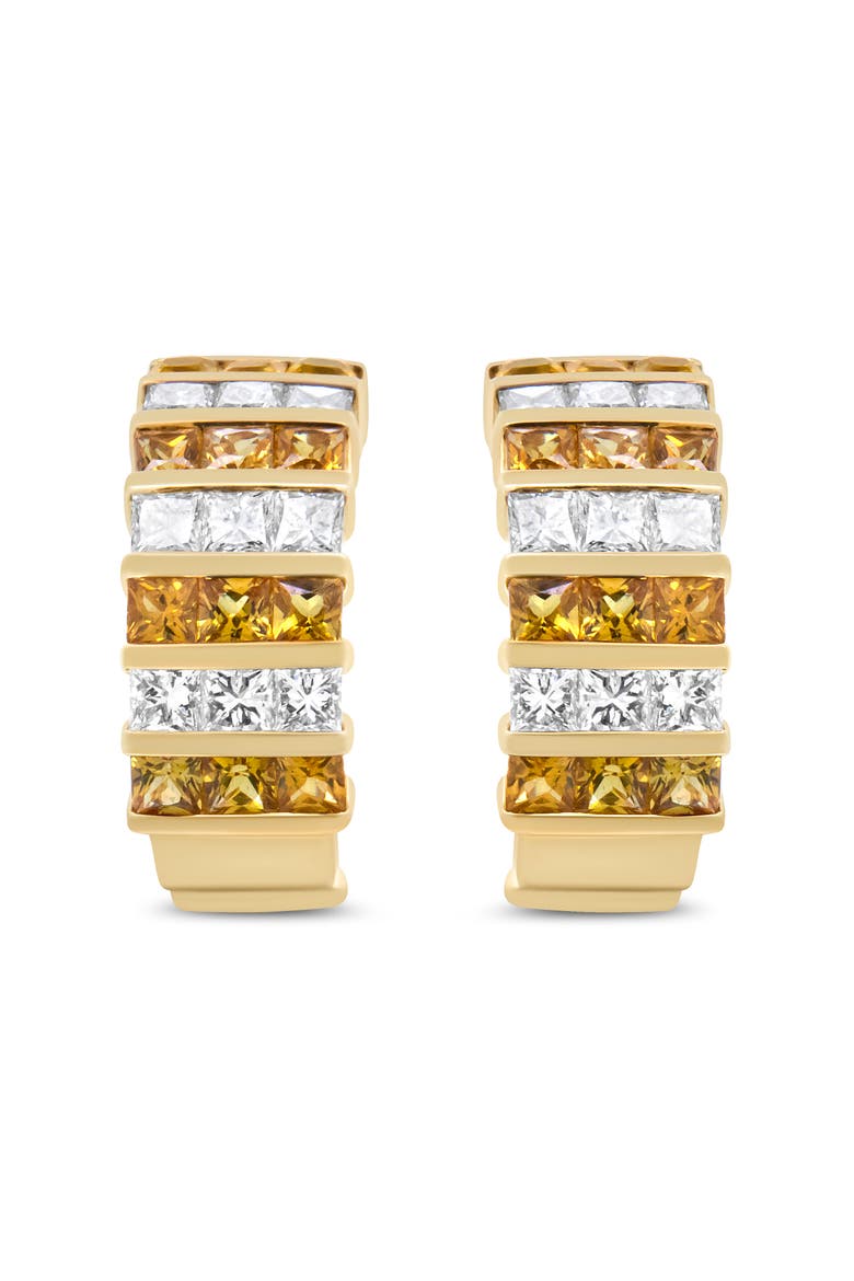 18K Yellow Gold 1 3/4 Cttw Diamond & Yellow Sapphire Huggie Hoop Earrings, Alternate, color, Yellow