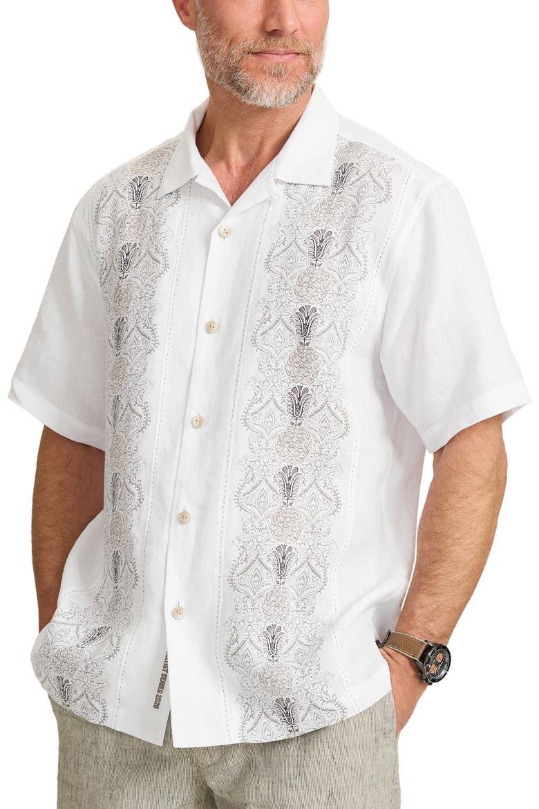 Noble Pineapple Vines Artist Linen Button-Up Shirt, Main, color, ANTIQUE CREAM