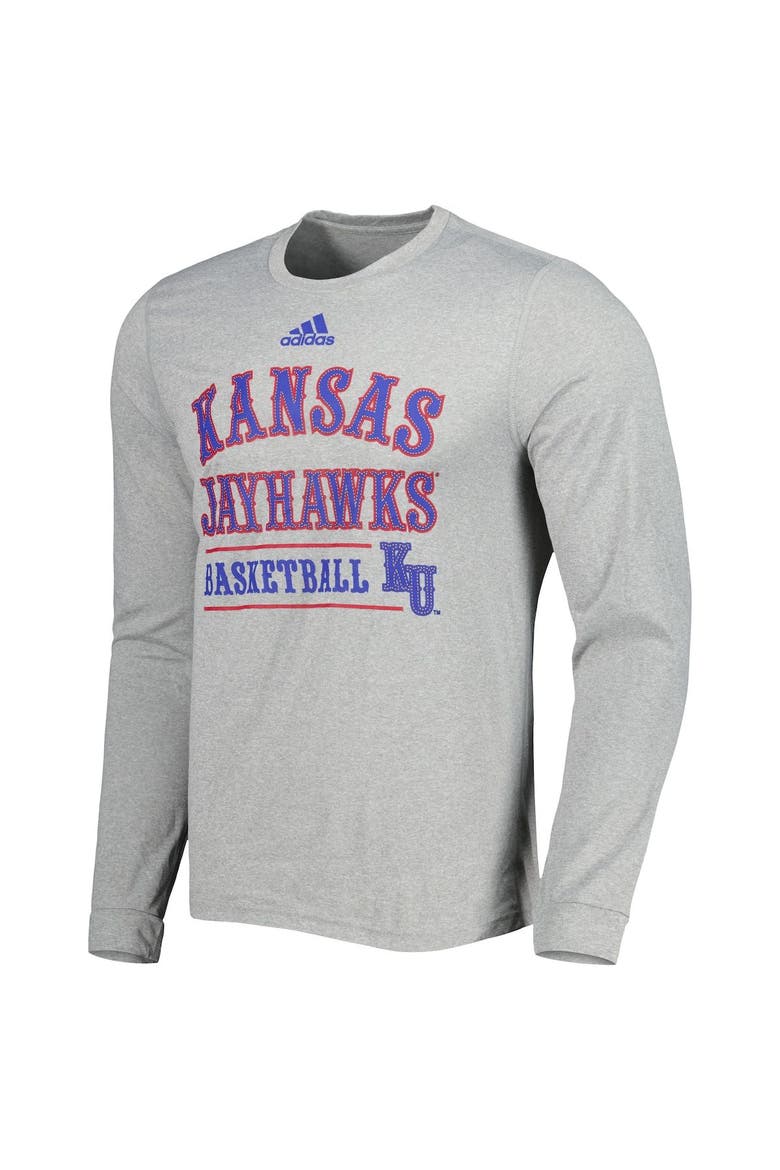 Men's adidas Heather Gray Kansas Jayhawks Alternate Uniform AEROREADY Long Sleeve T-Shirt, Alternate, color, Heather Gray