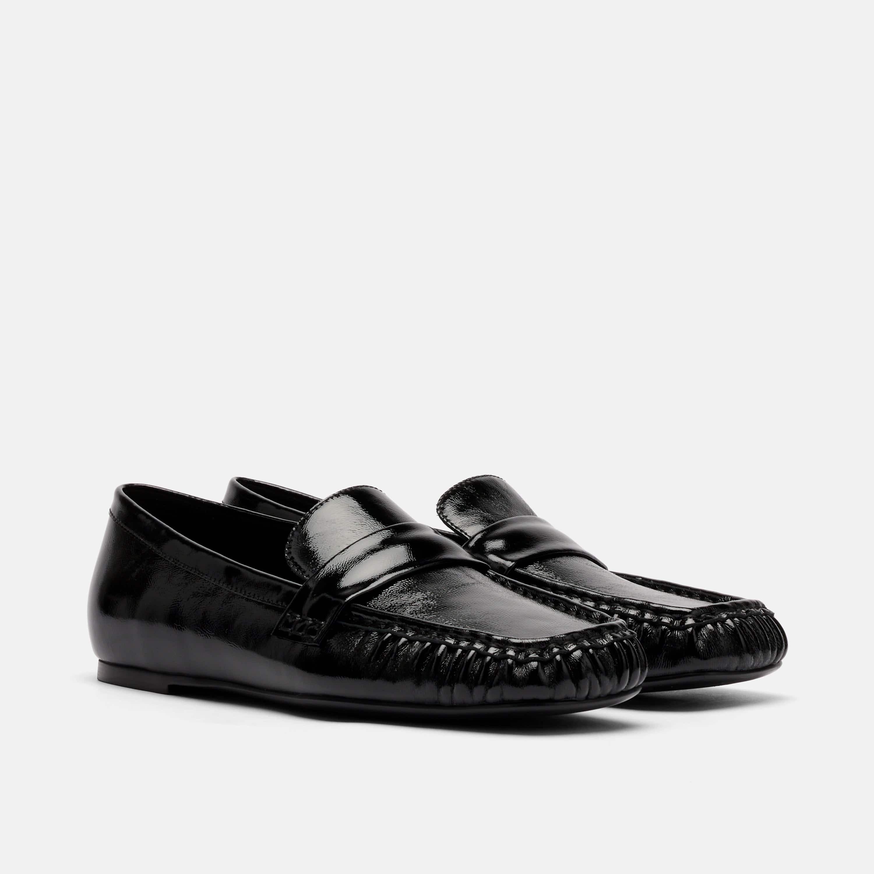 MARC NOLAN Jane Leather Square-Toe Slip-On Loafers, Alternate, color, Black Patent