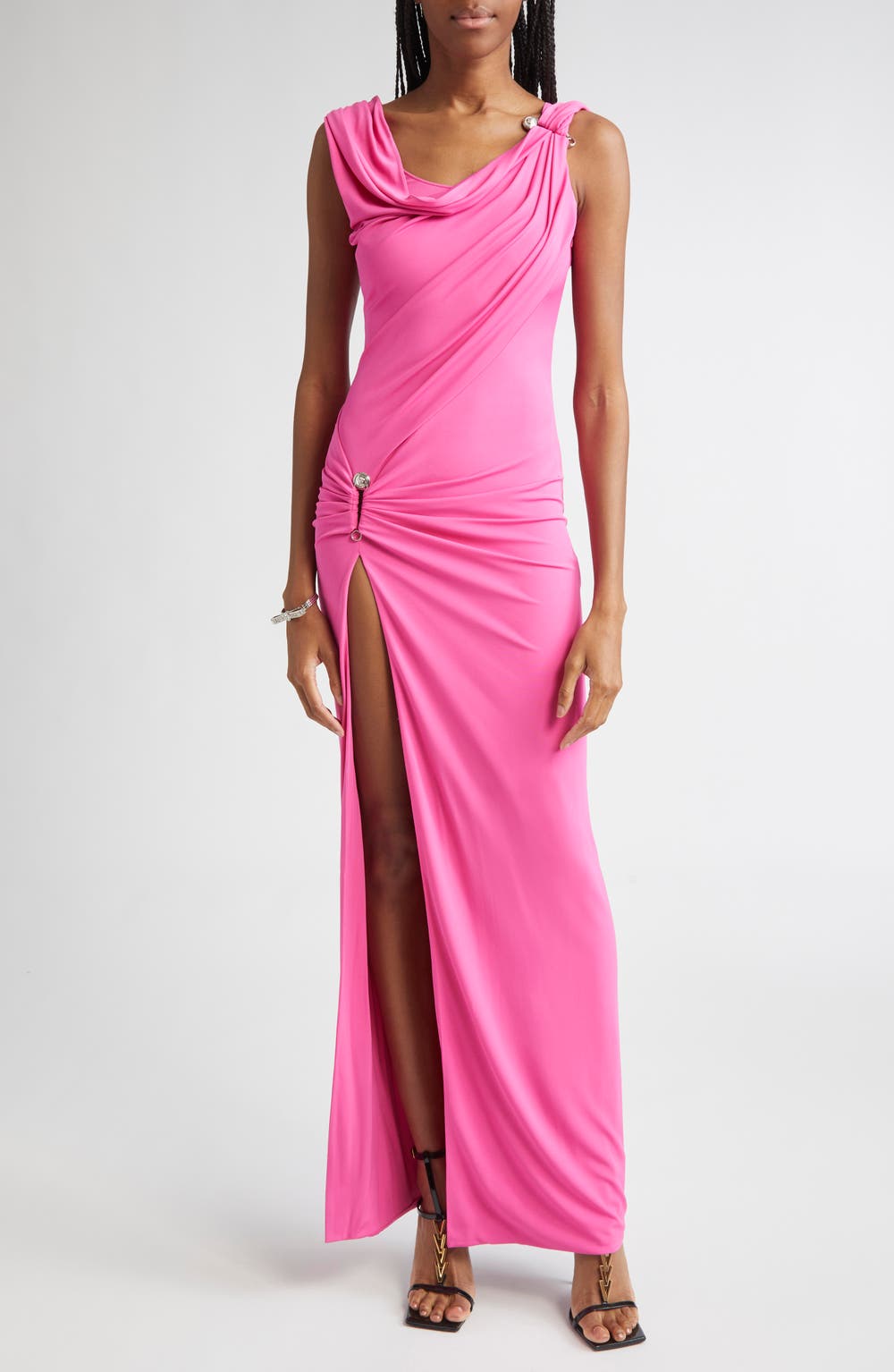 Safety Pin Stretch Crepe Gown, color, DRAGON FRUIT