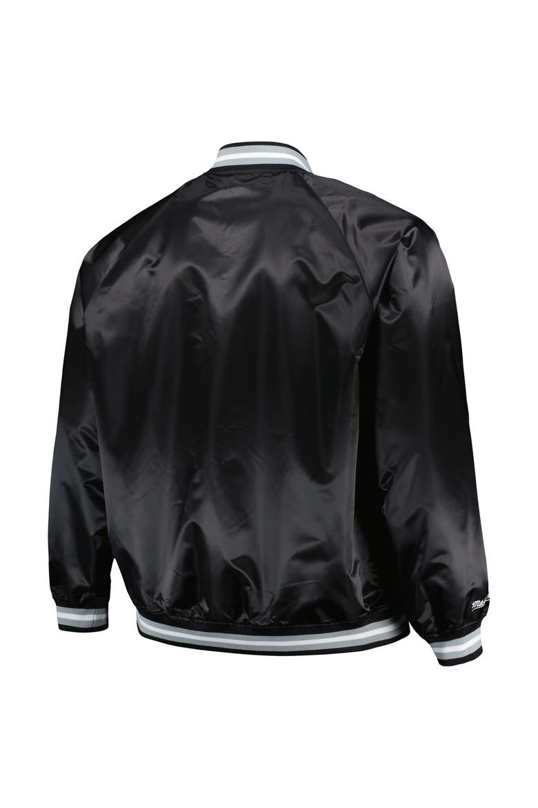 Men's Mitchell & Ness Black San Antonio Spurs Big & Tall Hardwood Classics Wordmark Satin Raglan Full-Zip Jacket, Alternate, color, Black