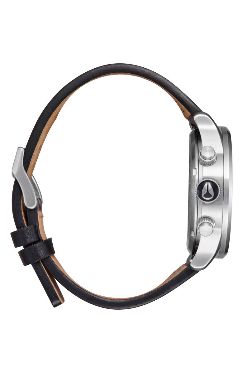 Nixon Sentry Chronograph Leather Strap Watch, 42mm, Alternate, color, Chrome / Cloud Sunray / Black