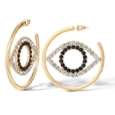 Black and White Crystal Eye Hoop Earrings for Women, Gold-Tone Statement Earrings
