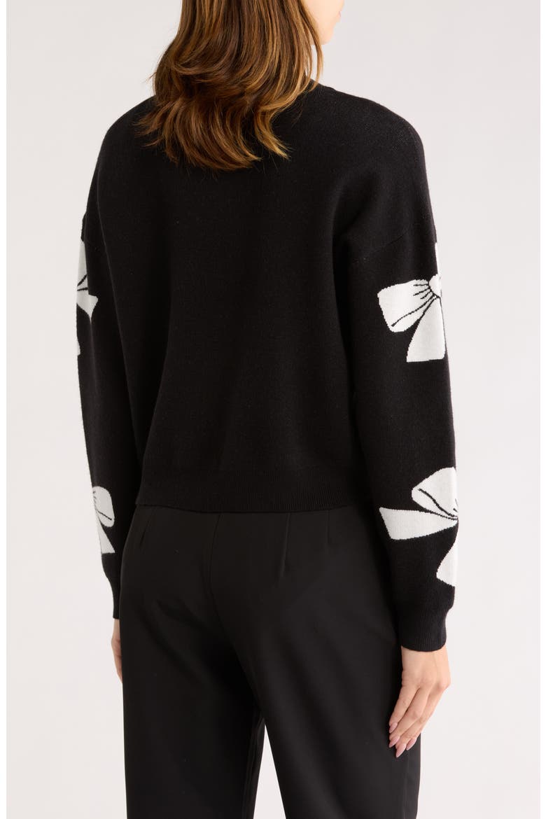 Frankie Bow V-Neck Cardigan, Alternate, color, EGRET-BLACK