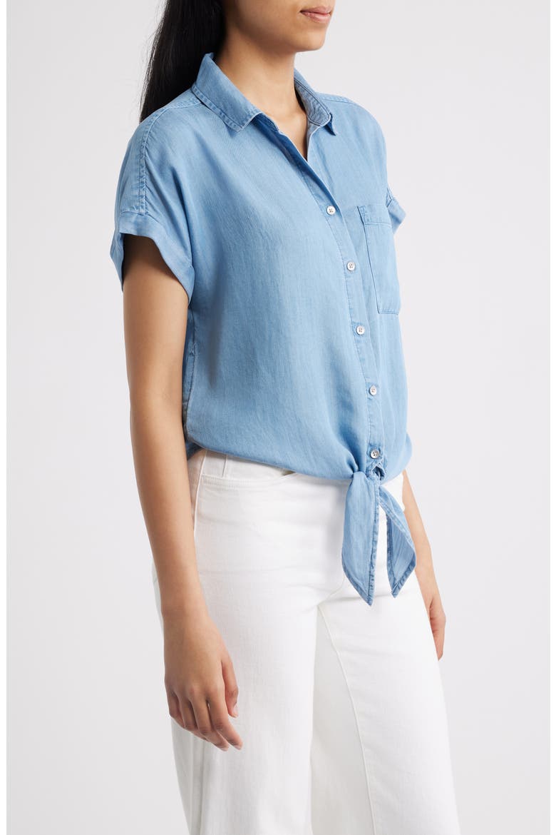 Romi Tie Front Denim Shirt, Alternate, color, LIGHT WASH