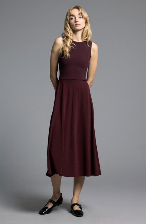 Weekend Los Angeles Ariana Sleeveless Mixed Media Midi Dress In Dark Cherry