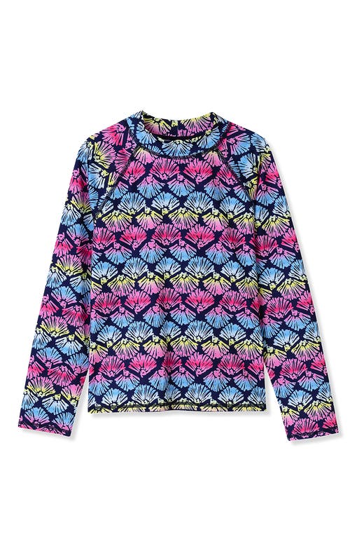 Shop Lands' End Girls Long Sleeve Mock Neck Upf 50 Swim Rash Guard In Deep Sea Navy Shells