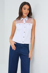 Anatomie Lenox Organza & Performance Twill Sleeveless Trucker Vest