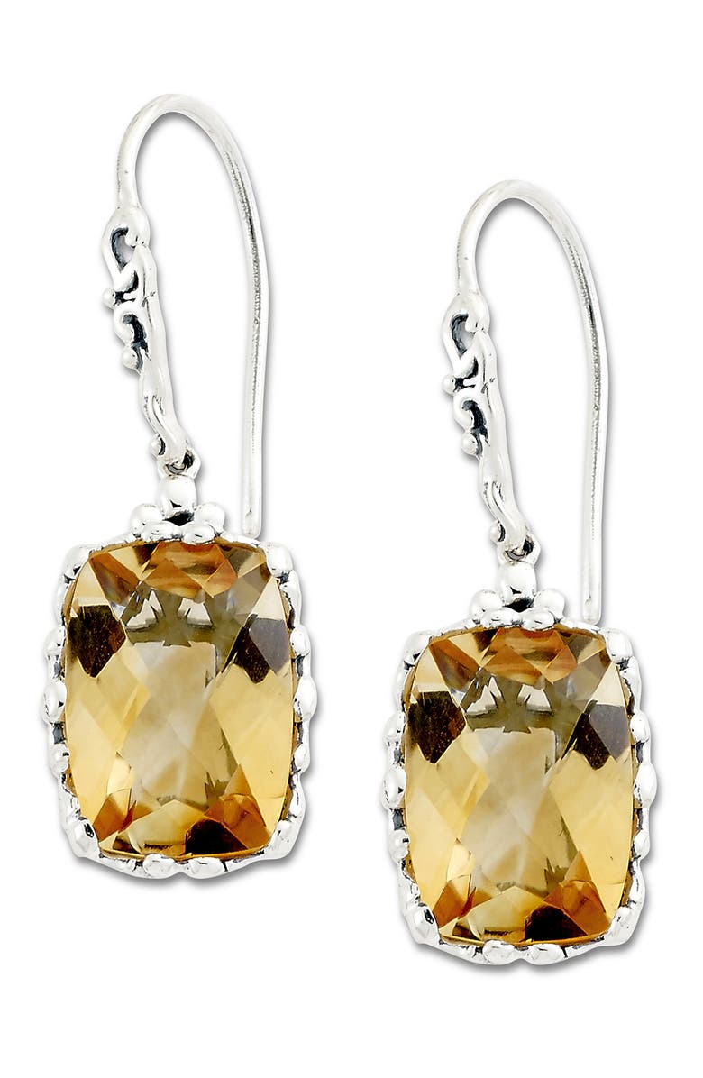 SAMUEL B. Sterling Silver Cushion Citrine Drop Earrings, Main, color, 