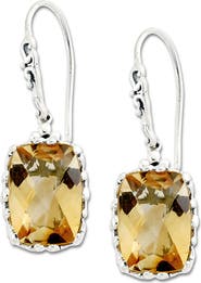 SAMUEL B. Sterling Silver Cushion Citrine Drop Earrings