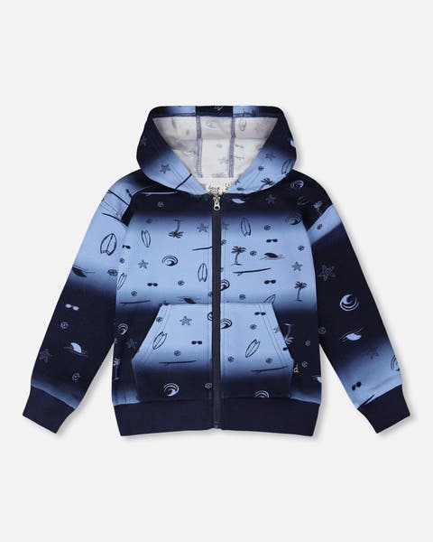 Long Sleeve Front Pouch Pocket Hooded French Terry Cardigan (Toddler, Little Kid & Big Kid)