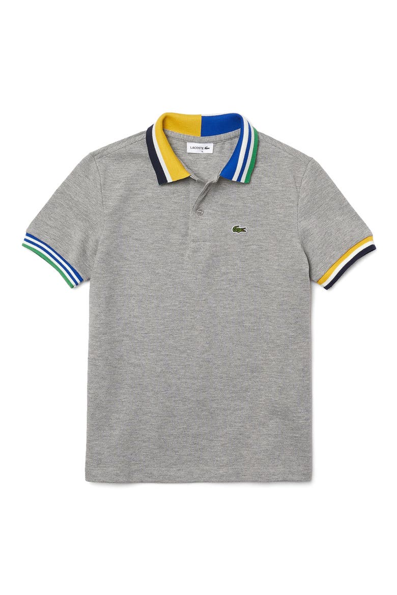 Kids' Mismatched Stripe Piqué Polo, Main, color, HEATHER WALL/MULTICOLOR
