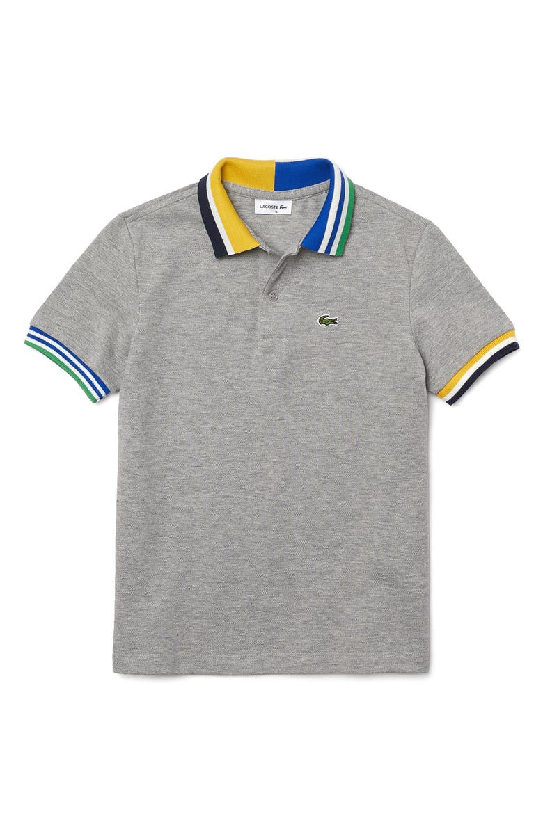 Lacoste Kids' Mismatched Stripe Piqué Polo, Main, color, 