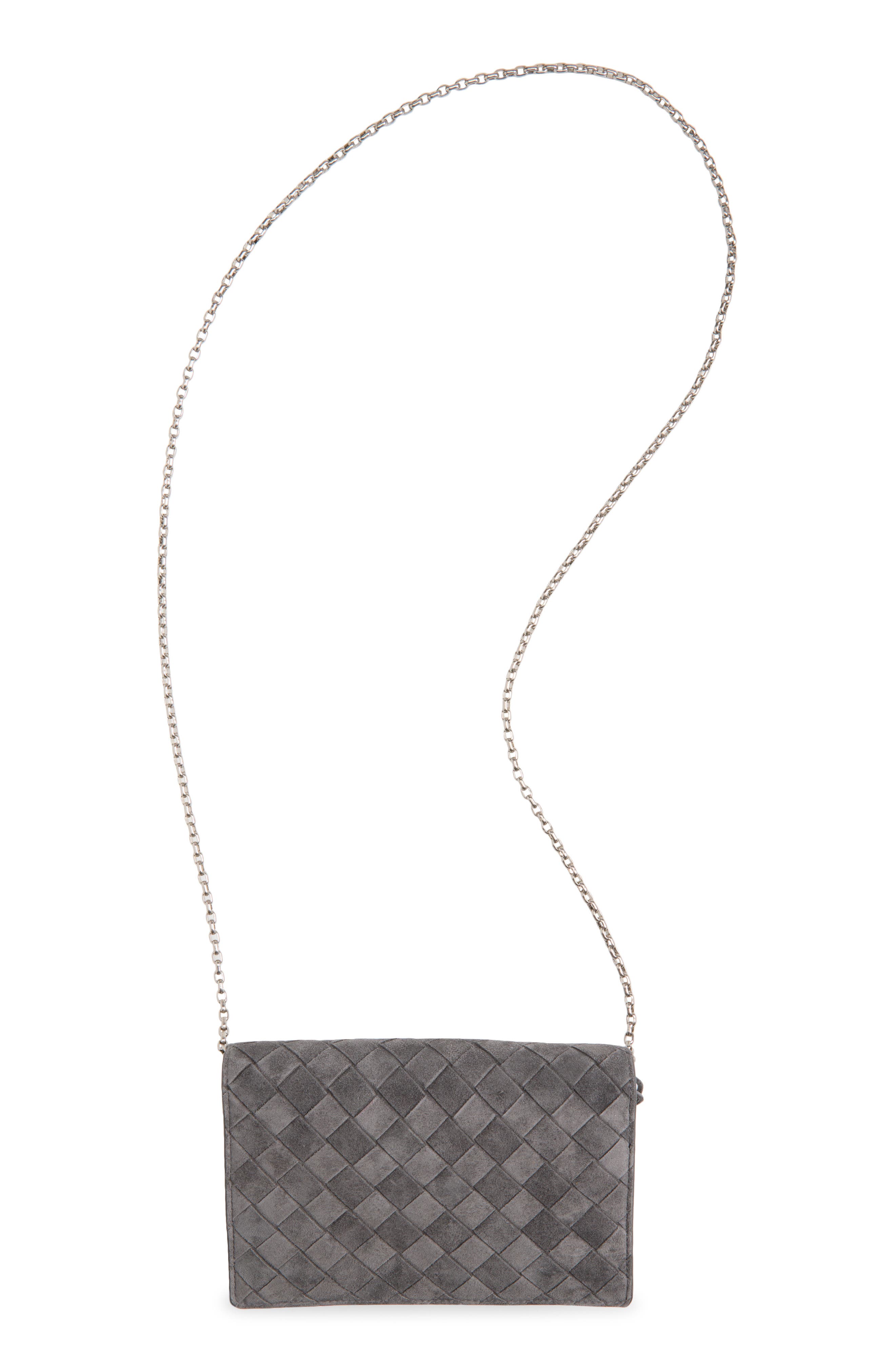 Andiamo Intrecciato Suede Wallet on a Chain, Alternate, color, 1689 OBSIDIAN GREY/ SILVER