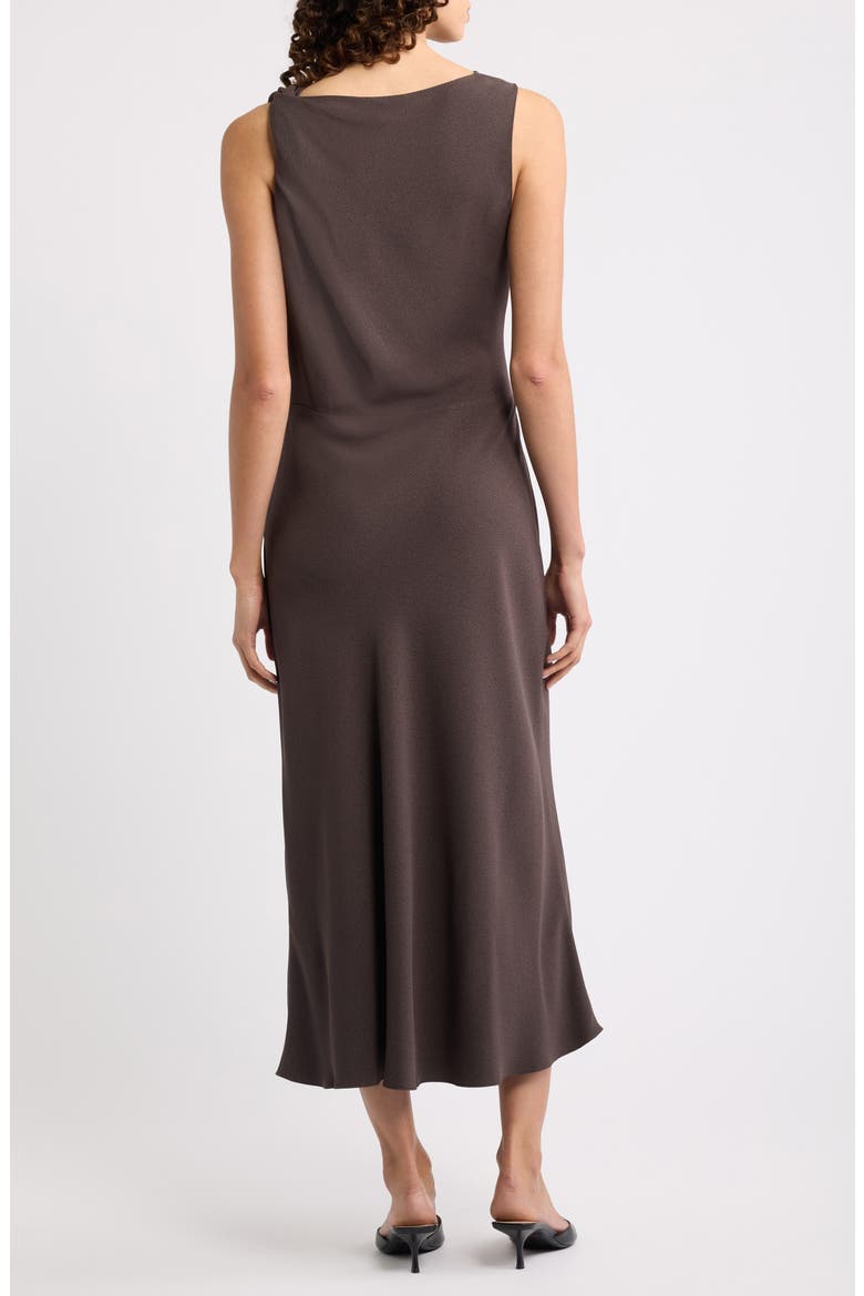 Twist Shoulder Crepe Midi Dress, Alternate, color, CACAO - DAJ